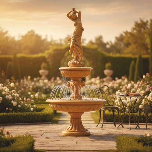 Casa Padrino Barock Springbrunnen Beige  152 x H. 330 cm - Prunkvoller Gartenbrunnen