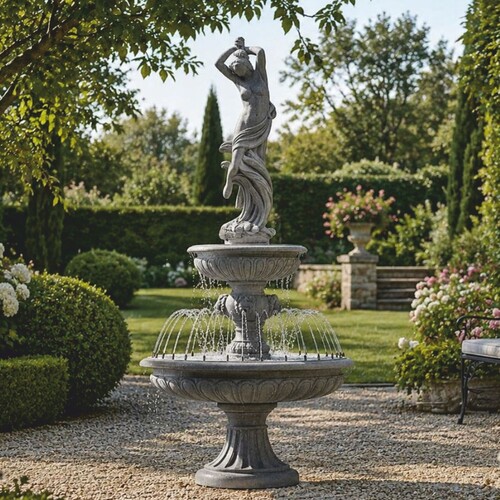 Casa Padrino Barock Springbrunnen Grau  152 x H. 330 cm - Prunkvoller Gartenbrunnen