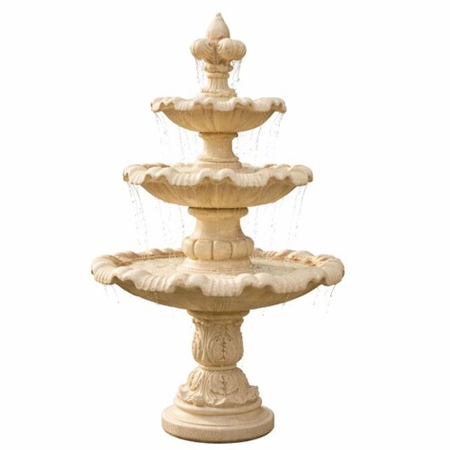Casa Padrino Barock Springbrunnen Lilie Beige  130 x H. 209 cm - Prunkvoller Gartenbrunnen