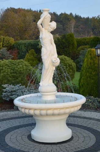 Casa Padrino Barock Springbrunnen Dame Wei�  120 x H. 206 cm - Prunkvoller Gartenbrunnen im Barockstil - Runder Gartendeko Stein Brunnen - Barock Garten Deko Accessoires
