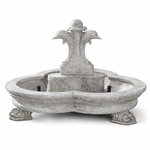 Casa Padrino Barock Springbrunnen Delfine Grau  185 x H. 130 cm - Prunkvoller Gartenbrunnen