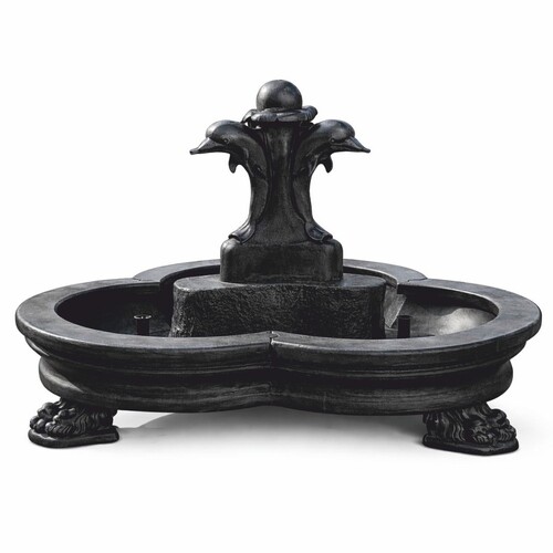 Casa Padrino Barock Springbrunnen Delfine Schwarz  185 x H. 130 cm - Prunkvoller Gartenbrunnen