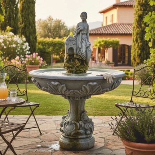 Casa Padrino Barock Springbrunnen Grau  108 x H. 150 cm - Barockstil Gartenbrunnen