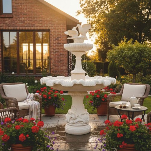 Casa Padrino Barock Springbrunnen 2 Tauben Wei�  130 x H. 170 cm - Gartenbrunnen