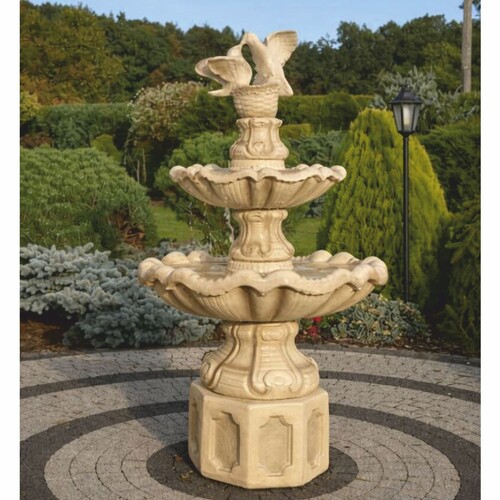 Casa Padrino Barock Springbrunnen Tauben Beige  89 x H. 155 cm - Prunkvoller Gartenbrunnen