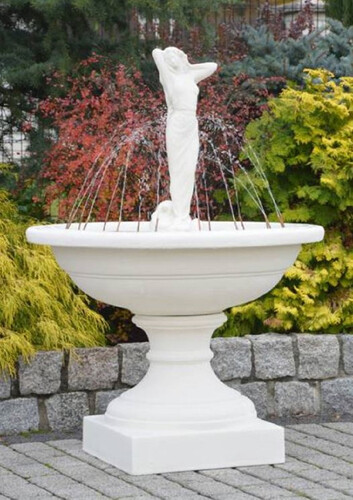 Casa Padrino Barock Springbrunnen Wei�  102 x H. 146 cm - Prunkvoller Gartenbrunnen im Barockstil - Runder Gartendeko Stein Brunnen - Barock Garten Deko Accessoires