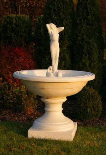 Casa Padrino Barock Springbrunnen Sandfarben  102 x H. 146 cm - Prunkvoller Gartenbrunnen im Barockstil - Runder Gartendeko Stein Brunnen - Barock Garten Deko Accessoires