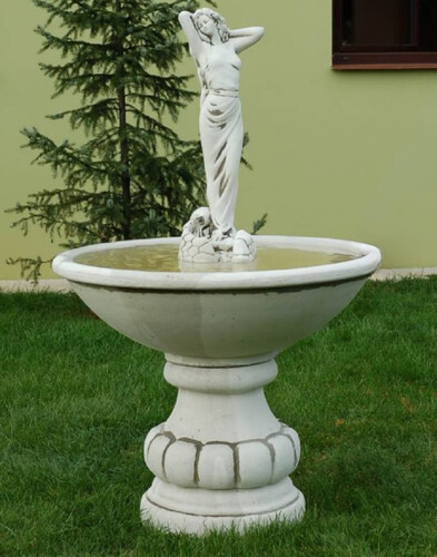 Casa Padrino Barock Springbrunnen Dame Grau  90 x H. 140 cm - Runder Gartenbrunnen im Barockstil - Runder Gartendeko Stein Brunnen - Barock Garten Deko Accessoires