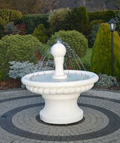 Casa Padrino Barock Springbrunnen Wei�  120 x H. 129 cm - Prunkvoller Gartenbrunnen im Barockstil - Runder Gartendeko Stein Brunnen - Barock Garten Deko Accessoires
