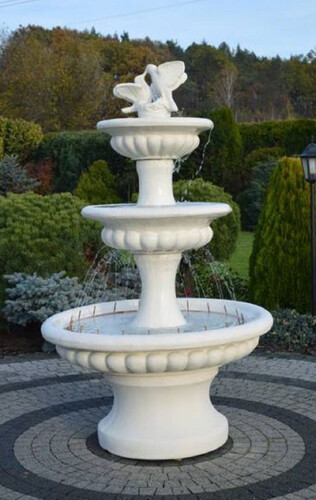 Casa Padrino Barock Springbrunnen mit 2 dekorativen Tauben Wei�  120 x H. 186 cm - Prunkvoller Gartenbrunnen im Barockstil - Runder Gartendeko Stein Brunnen - Barock Garten Deko Accessoires