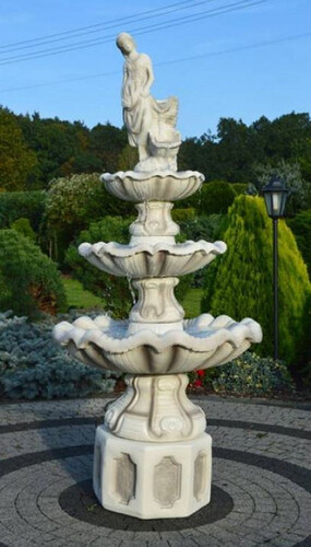 Casa Padrino Barock Springbrunnen Grau / Wei�  89 x H. 180 cm - Prunkvoller Gartenbrunnen im Barockstil - Runder Gartendeko Stein Brunnen - Barock Garten Deko Accessoires