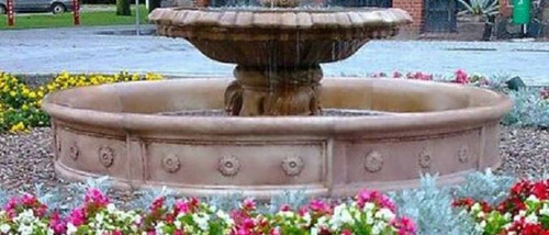 Casa Padrino Barock Springbrunnen Umrandung Braun  265 x H. 40 cm - Runde Gartenbrunnen Umrandung - Brunnen Umrandung - Prunkvolle Gartendeko im Barockstil