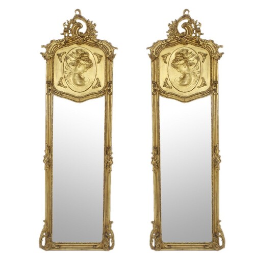 Casa Padrino Barock Standspiegel Antik Gold 55 x H. 175 cm - 2er Set - Handgefertigter Antik Stil Ganzk�rperspiegel - Garderoben Spiegel - Schlafzimmer Spiegel - Barock M�bel