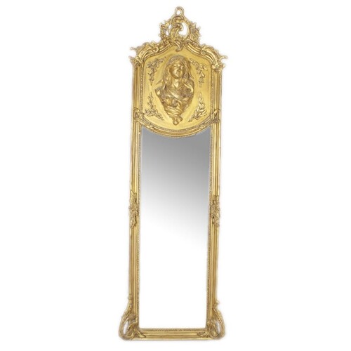 Casa Padrino Barock Standspiegel Gold 50 x H. 170 cm - mit Damen Relief - Handgefertigter Antik Stil Ganzk�rperspiegel - Garderoben Spiegel - Schlafzimmer Spiegel - Barock M�bel