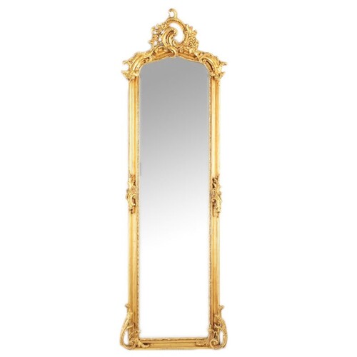 Casa Padrino Barock Standspiegel Gold 55 x H. 175 cm - mit Muschel Bekr�nung - Handgefertigter Antik Stil Ganzk�rperspiegel - Garderoben Spiegel - Schlafzimmer Spiegel - Barock M�bel