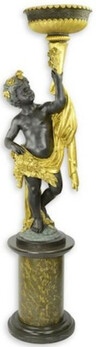 Casa Padrino Barock Statue mit Blumentopf linke Hand und Sockel Bronzefarben / Grau / Gold H. 201 cm - Prunkvolle Bronze Skulptur - Dekofigur im Barockstil - Barock Deko Accessoires