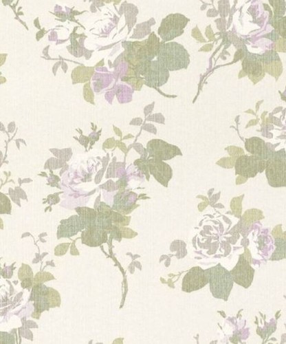 Casa Padrino Barock Textiltapete Creme / Wei� / Gr�n / Grau / Lila 10,05 x 0,53 m - Tapete mit Blumenmuster
