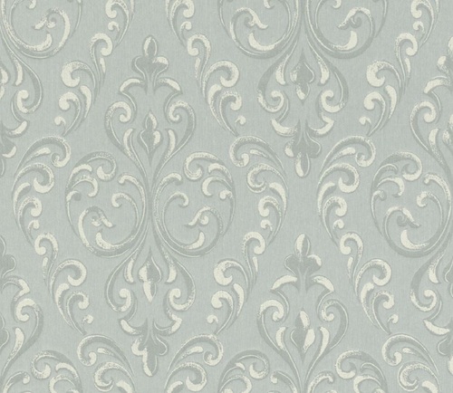 Casa Padrino Barock Textiltapete Grau / Silber / Wei� 10,05 x 0,53 m - Hochwertige Wohnzimmer Tapete