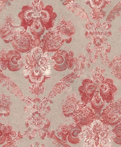 Casa Padrino Barock Textiltapete Silber / Rot 10,05 x 0,53 m - Wohnzimmer Deko Accessoires