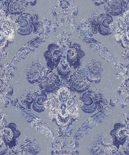Casa Padrino Barock Textiltapete Silber / Blau 10,05 x 0,53 m - Wohnzimmer Deko Accessoires