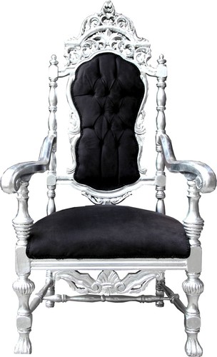 Casa Padrino Barock Thron Sessel Schwarz / Silber K�nigssessel - Hochzeitssessel - Riesensessel 