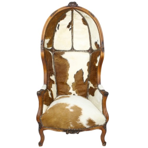 Casa Padrino Barock Thron Sessel Victory Kuhfell / Braun - Ballon Chair - Thron Stuhl Tron - Haubensessel