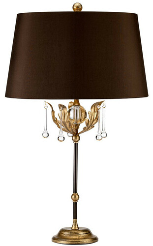 Casa Padrino Barock Tischleuchte Bronze / Antik Gold  43 x H. 72 cm - Elegante Schreibtischleuchte mit handgefertigten Stahl Eichenbl�ttern und dekorativen Glastropfen - Barock Leuchten