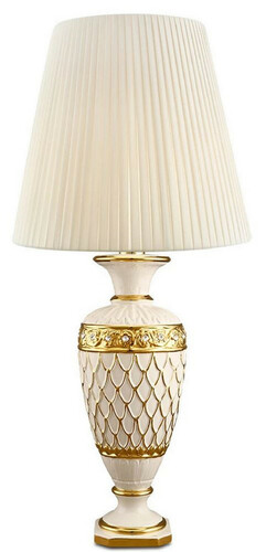 Casa Padrino Barock Keramik Tischleuchte mit Swarovski Kristallglas Elfenbeinfarben / Gold  30 x H. 62 cm - Barock M�bel