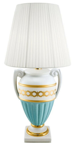 Casa Padrino Barock Tischleuchte Wei� / T�rkis / Gold  40 x H. 75 cm - Wohnzimmer Keramik Lampe im Barockstil