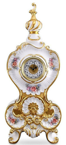 Casa Padrino Barock Tischuhr Wei� / Gold / Mehrfarbig 37 x 17 x H. 84 cm - Prunkvolle Barock Keramik Uhr mit Blumen Design