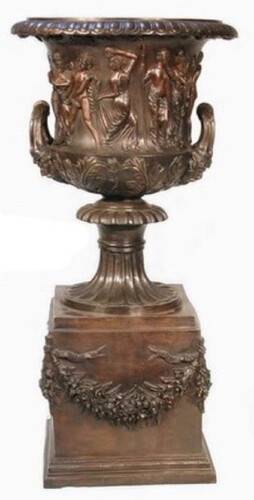 Casa Padrino Luxus Barock Deko Bronze Vase auf S�ule  58 x H. 117 cm - Prunkvoller Bronze Pflanzenk�bel - Barock Wohnzimmer Deko - Barock Garten Deko - Barock Bronze Deko Accessoires