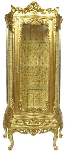Casa Padrino Barock Vitrine Gold 80 x 40 x H. 200 cm - Prunkvoller Barock Vitrinenschrank mit Glast�r und wundersch�nen Verzierungen - Barock M�bel