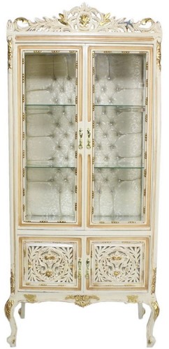 Casa Padrino Barock Vitrine Cremefarben / Beige / Gold 100 x 40 x H. 170 cm - Prunkvoller Barock Vitrinenschrank mit 2 Glast�ren wundersch�nen Verzierungen und Glitzersteinen
