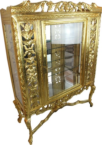 Casa Padrino Barock Glas Vitrine Gold H155 x 116 x 41.5 cm Barockvitrine Vitrinenschrank M�bel