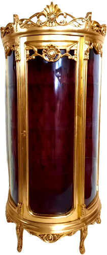 Casa Padrino Barock Vitrine Gold / Bordeaux  - Vitrinenschrank - Wohnzimmerschrank Glasvitrine - Antik Look Glas Schrank