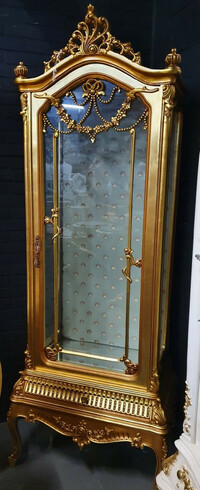 Casa Padrino Barock Vitrine Gold - Barock Vitrinenschrank mit Glast�r und Schublade - Barock Wohnzimmer M�bel - Edel & Prunkvoll