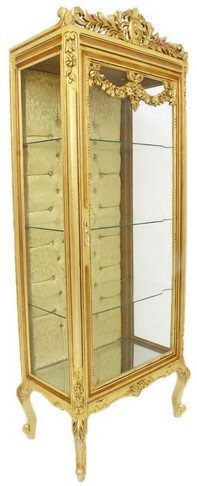 Casa Padrino Barock Vitrine Gold 70 x 40 x H. 180 cm - Prunkvoller Barock Vitrinenschrank mit Glast�r und Glitzersteinen - Barock M�bel