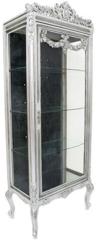 Casa Padrino Barock Vitrine Silber / Schwarz 70 x 40 x H. 180 cm - Prunkvoller Barock Vitrinenschrank mit Glast�r und Glitzersteinen - Barock M�bel