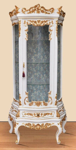 Casa Padrino Barock Vitrine Wei� / Gold - Prunkvoller Barock Vitrinenschrank mit Glast�r und Schublade - Handgefertigte Barock Wohnzimmer M�bel