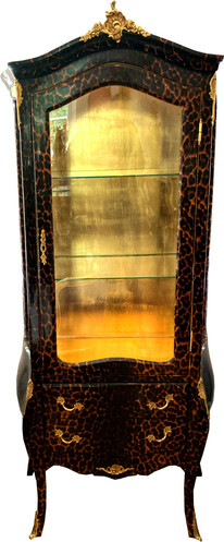 Casa Padrino Barock Vitrine Leopard / Gold - Vitrinenschrank - M�bel Wohnzimmer Schrank Glasvitrine