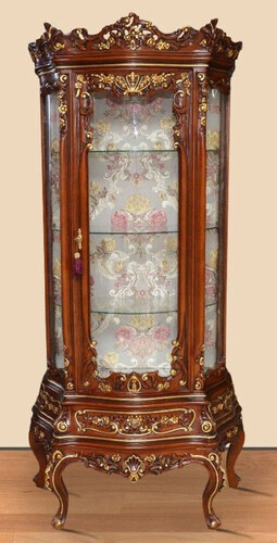 Casa Padrino Barock Vitrine Braun / Gold - Prunkvoller Barock Vitrinenschrank mit Glast�r und Schublade - Handgefertigte Barock Wohnzimmer M�bel