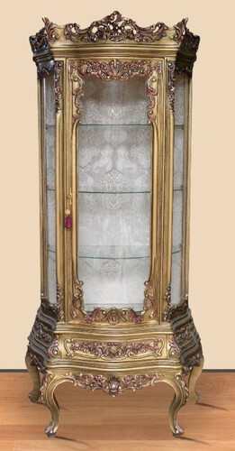 Casa Padrino Barock Vitrine Antik Gold - Prunkvoller Barock Vitrinenschrank mit Glast�r und Schublade - Handgefertigte Barock Wohnzimmer M�bel