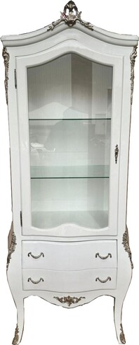 Casa Padrino Barock Vitrine Wei� / Silber H. 185 cm - Barock M�bel