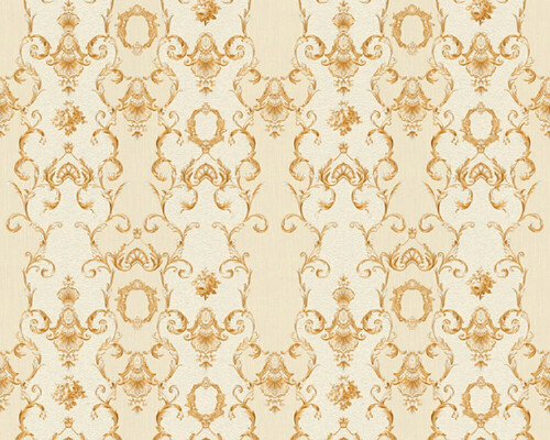 Casa Padrino Barock Vliestapete Beige / Creme / Gold - Barockstil Wohnzimmer Tapete mit elegantem Muster - Barock Deko Accessoires