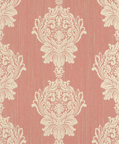 Casa Padrino Barock Vliestapete Orange / Creme - Barockstil Wohnzimmer Tapete mit elegantem Muster - Wanddeko im Barockstil - Barock Tapeten - Tapeten im Barockstil - Barock Wohnzimmer Deko