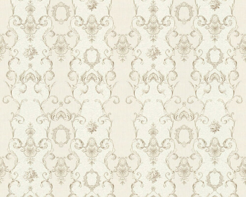 Casa Padrino Barock Vliestapete Creme / Grau - Barockstil Wohnzimmer Tapete mit elegantem Muster - Barock Deko Accessoires