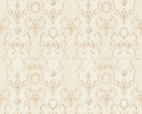 Casa Padrino Barock Vliestapete Beige / Creme / Kupfer - Barockstil Wohnzimmer Tapete mit elegantem Muster - Barock Deko Accessoires