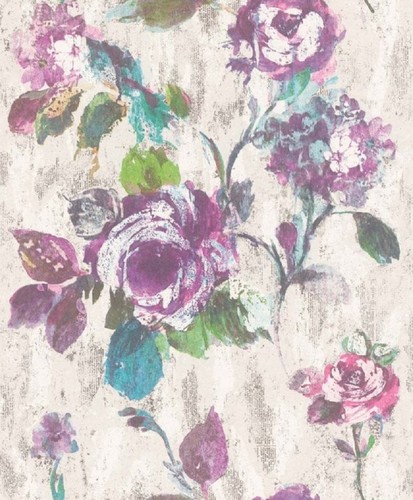 Casa Padrino Barock Vliestapete Grau / Blau / Gr�n / Lila 10,05 x 0,53 m - Tapete mit Blumenmuster - Deko Accessoires