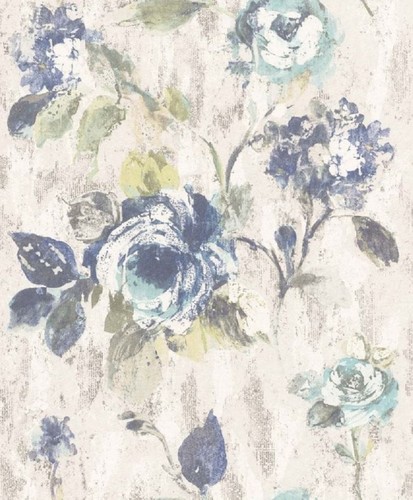 Casa Padrino Barock Vliestapete Grau / Blau / Gr�n 10,05 x 0,53 m - Tapete mit Blumenmuster - Deko Accessoires
