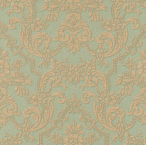 Casa Padrino Barock Vinyltapete Gr�n / Braun - Barockstil Wohnzimmer Tapete mit elegantem Muster - Wanddeko im Barockstil - Tapeten im Barockstil - Barock Tapeten - Barock Deko